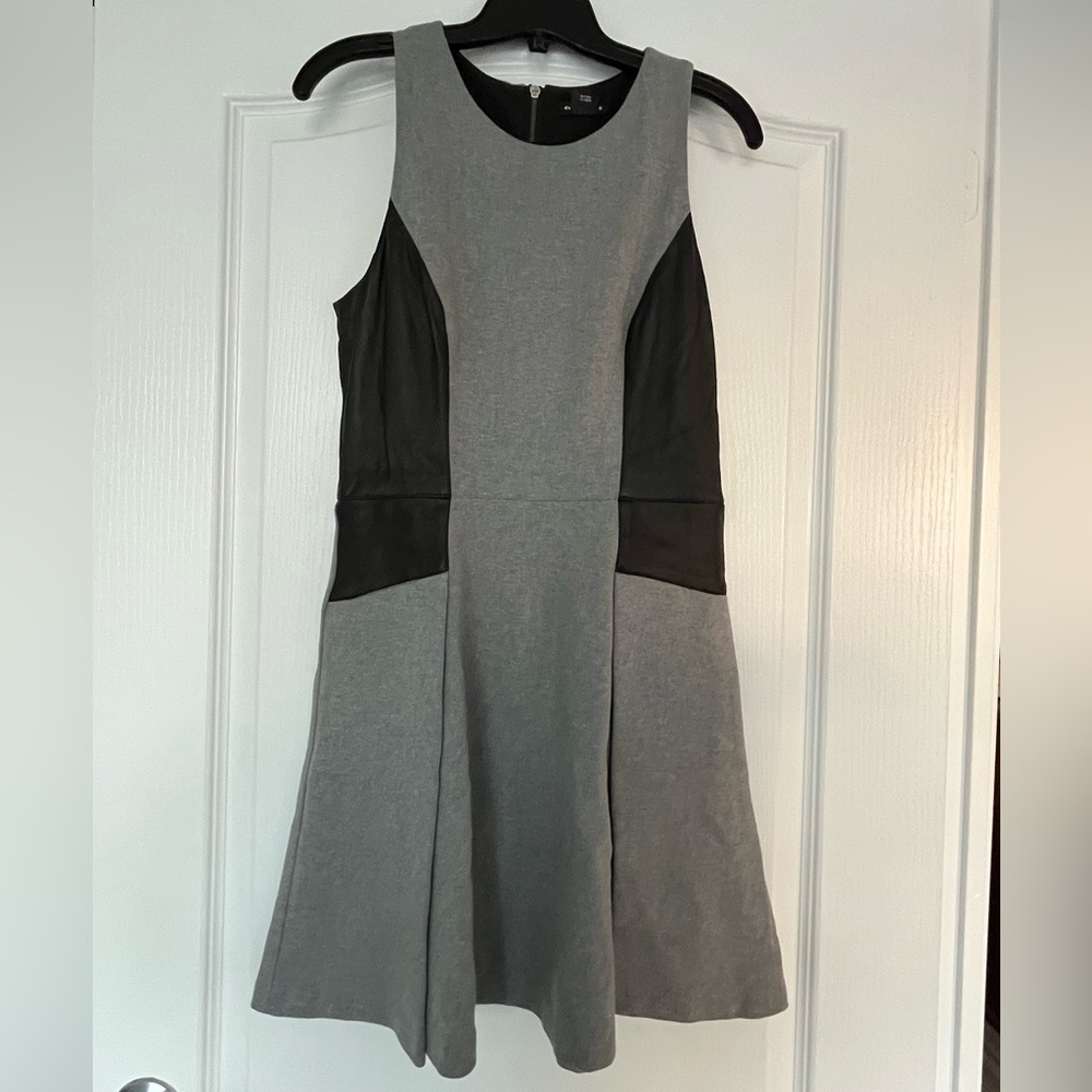 Club Monaco Fit and Flare dress with faux leather waist detail